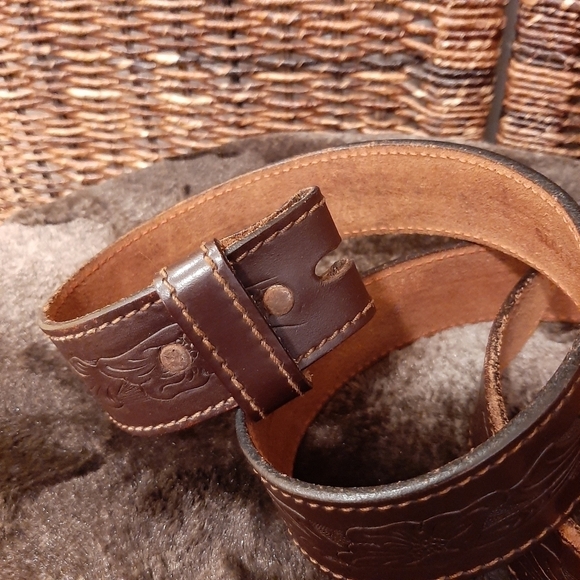 Chambers Belt Co. Top Grain Steer Hide Leather Belt 38 Tooled Floral Belt Boho - Picture 2 of 13